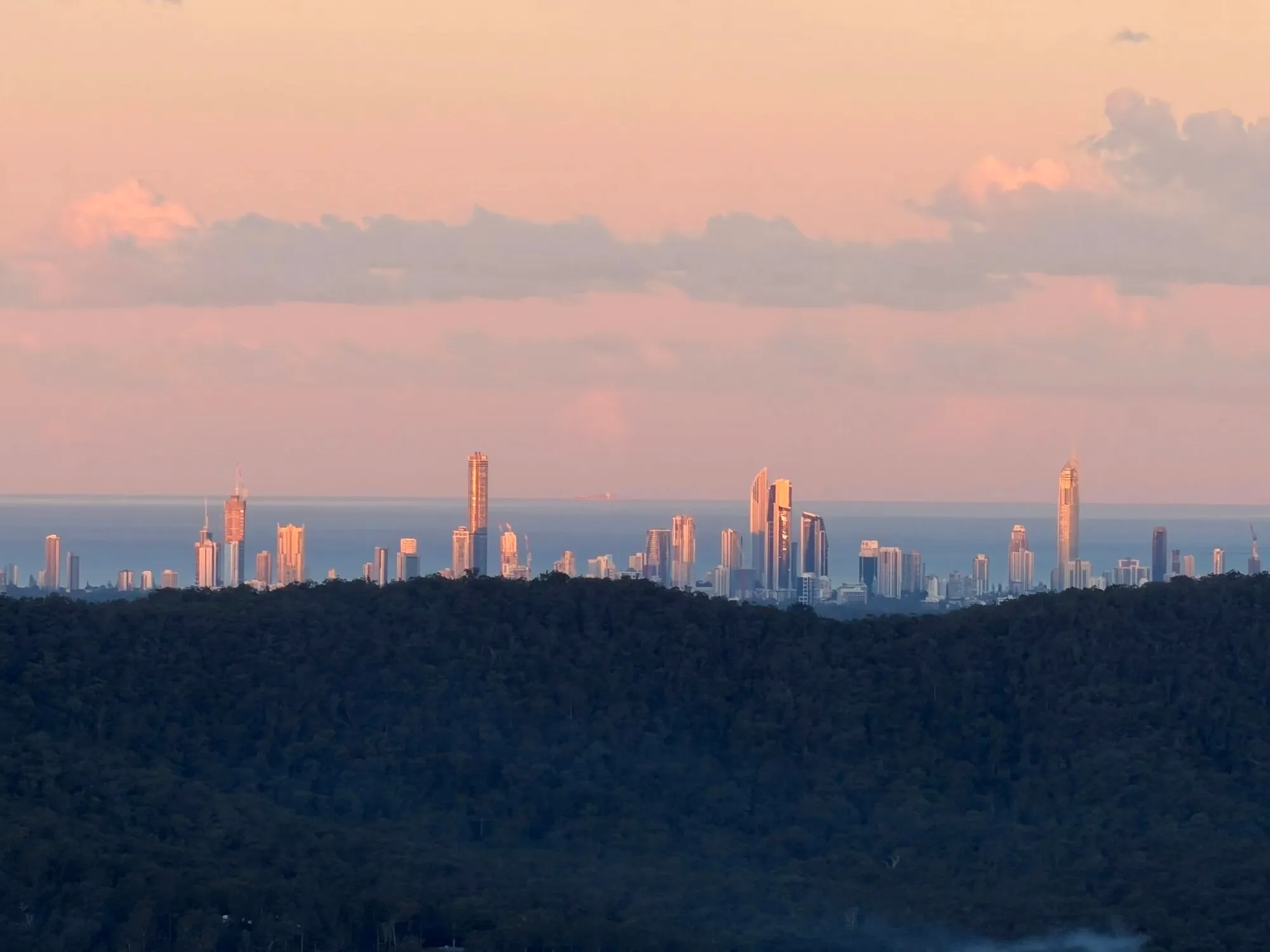 Sunset over the Gold Coast from The Hillside Retreat